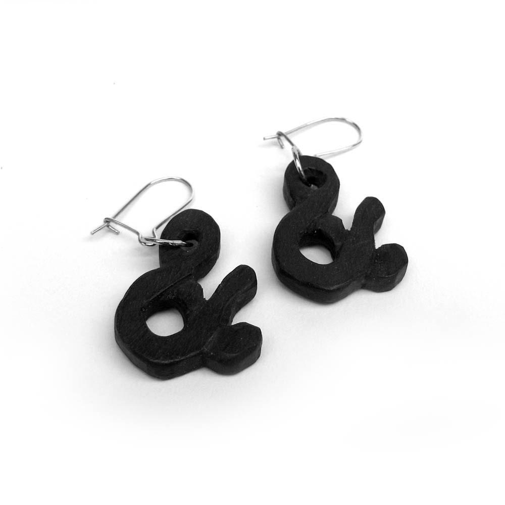 Ampersand Ebony Wood Hand Carved Earrings by Tanja Sova