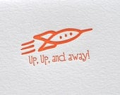 Congratulations Up, Up, and Away Rocketship Letterpress card and Envelope