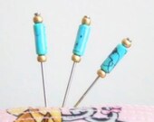 3 pcs Decorated Multi use Straight Pins, needles - Aqua Dreams - For Pincushions, Coark Board and Wall