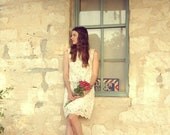 1960s Crochet Style Wedding Dress / Vintage Lace Mini Dress