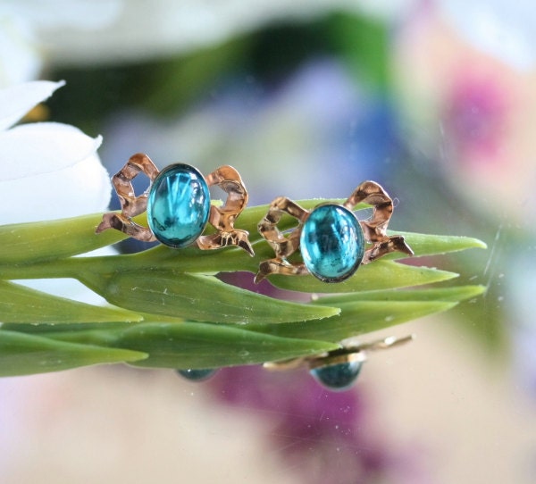 Antique Earrings, Vintage Rhinestone Earrings, Vintage Turquoise Earrings, Gold Earrings, Accessories, Pierced Jewelry, Blue