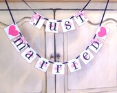 Just Married wedding banner, wedding banners, sign, custom colors, photo prop, engagement photo,heart, bride, groom,bridal shower