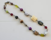 Park Slope Necklace (Green/Purple) - Ruby Jade, Olive Jade, Pyrite, Moonstone, Carved Bone