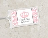 Kids Bag Tag Luggage Tag - Vintage Princess Crown with Damask Il_170x135