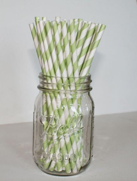 Lime Green and White Striped Paper Straws - Green or choose any color combination Il_170x135