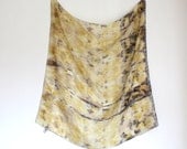 Silk scarf yellow grey brown naturally dyed and printed abstract design undertated casual fashion