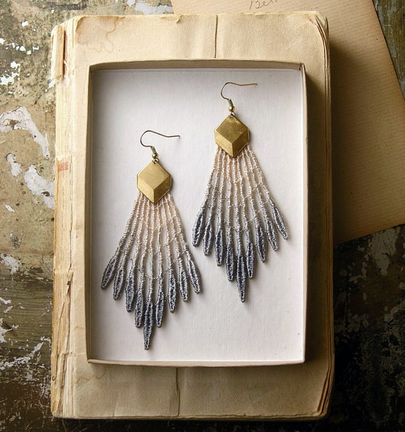 lace earrings- GALATEA- ombre - tribal -modern - geometric - spike