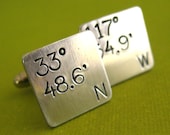 Personalized Latitude and Longitude Square Cufflinks - hand stamped in brass, copper or aluminum - perfect groomsmen gifts