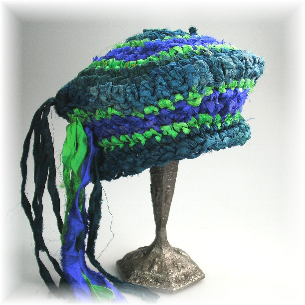 Silk Sari ribbon Crocheted Hat