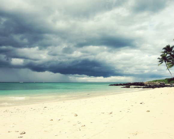 Ocean Photography - Storm clouds rain slate blue sky beach photograph landscape aqua seashore sea shore wall art 8x10 - Stormy Monday