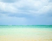 Ocean Photography - aqua blue teal decor - periwinkle tropical sea storm - gray rain clouds - turquoise photograph 8x10 - Blue Horizon