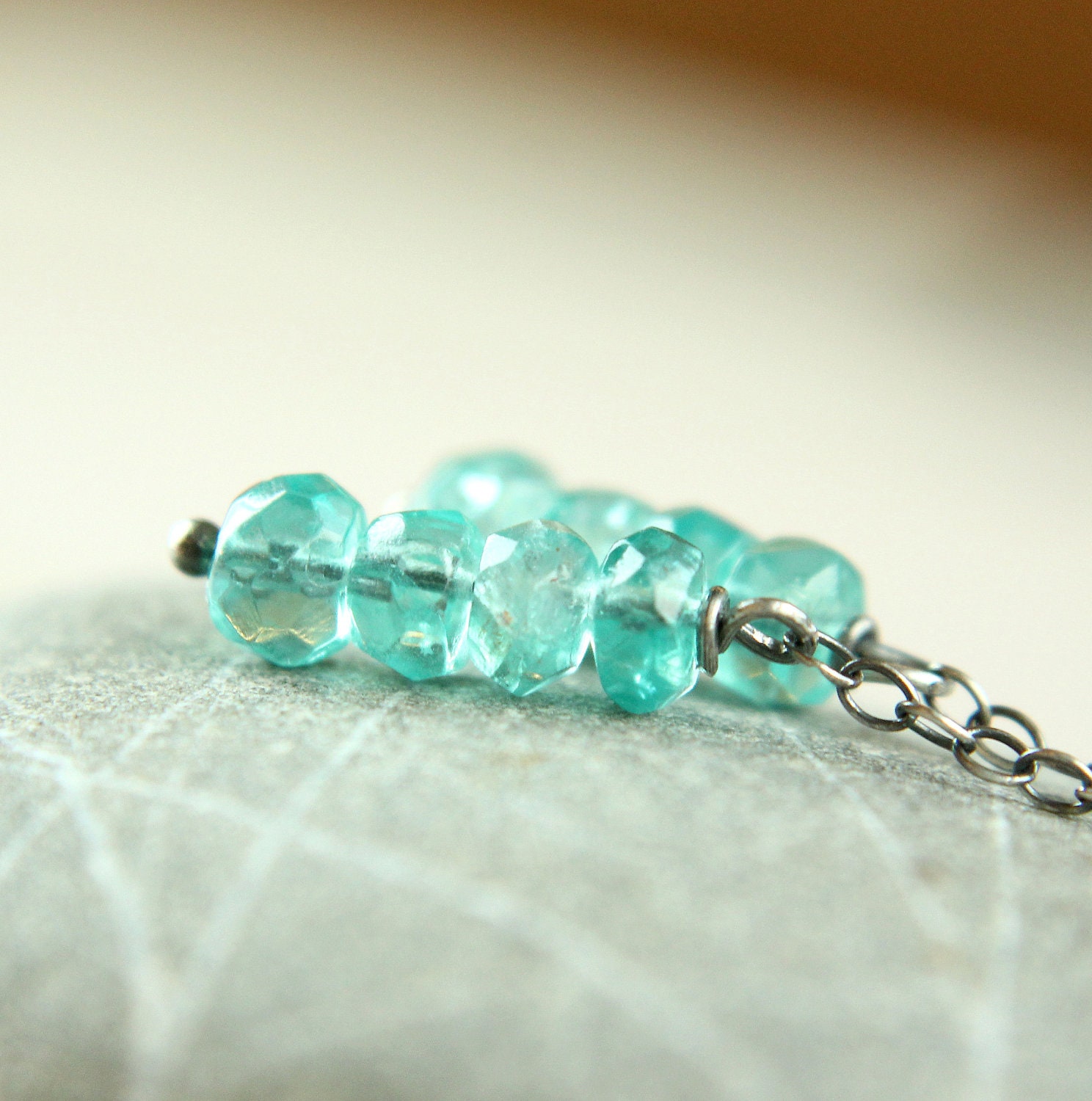 Sea Blue Apatite  Earrings   -  Oxidized  - Sterling Silver  -  Stack - Gemstone Earrings - Handmade Jewelry -   Apatite Jewelry
