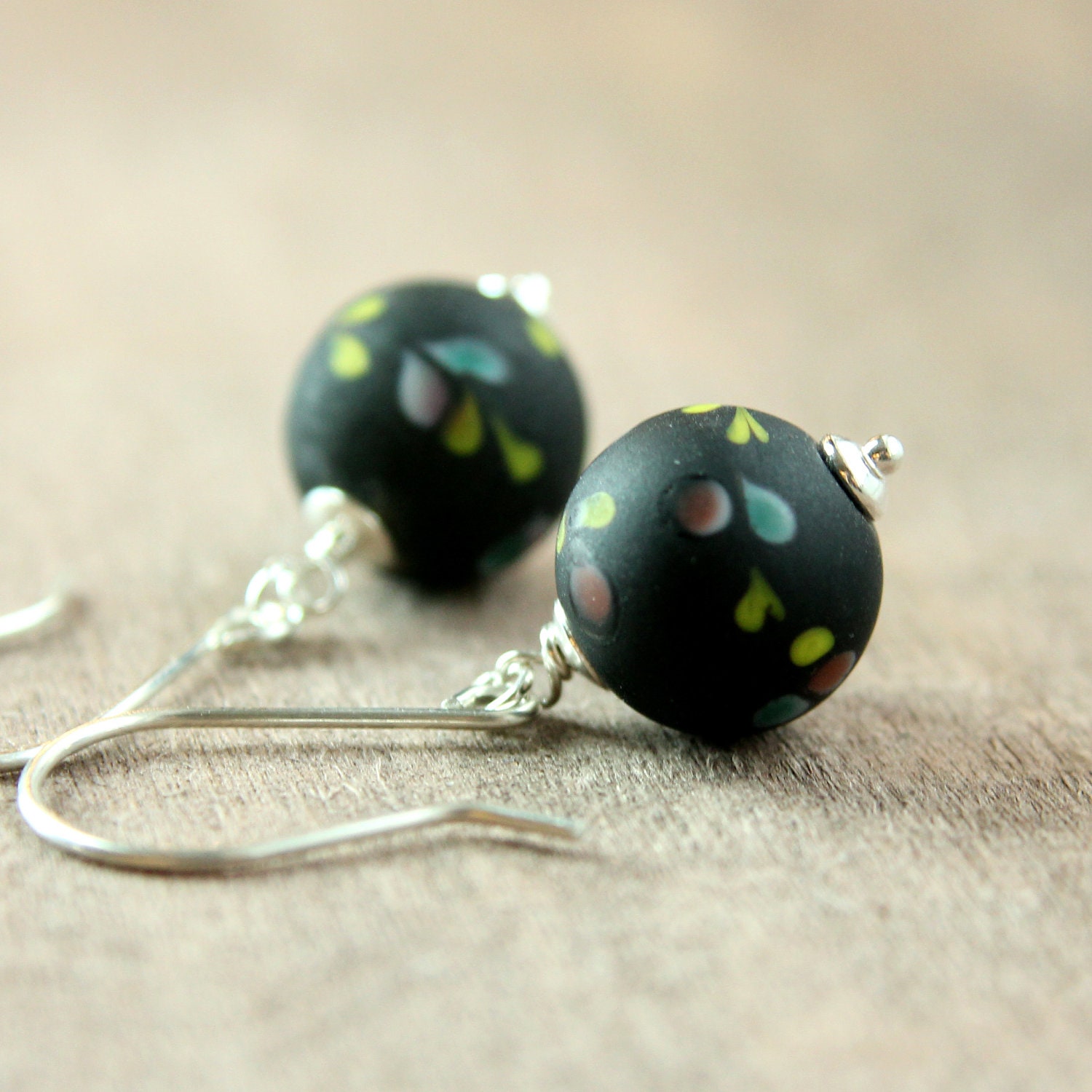 Glass Earrings  - Vintage - Black Earrings - Sterling Silver -  Handmade Jewelry - Glass Jewelry