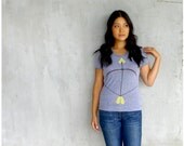 SALE - The Headhunter - womens t shirt - neon yellow bow and arrow screenprint on heather gray track tees - SMALL - womens fashion