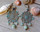 Woodland Girl - Blue Apatite Earrings, Chandelier, Woodland,  Rustic, Moss Blue