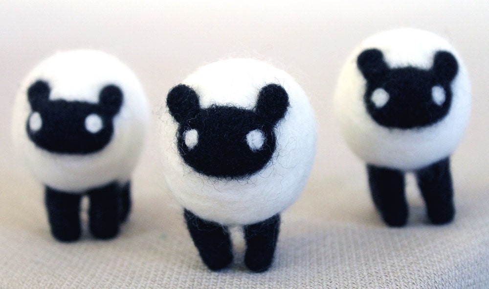 Needle Felted Herd of 3 Sheep Made to Order
