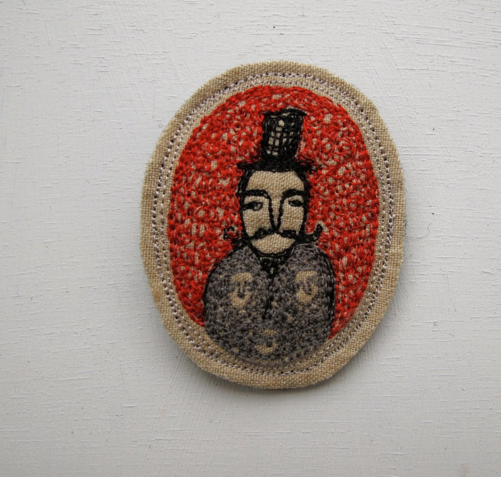 gentleman dreamer brooch - miniature embroidery artwork