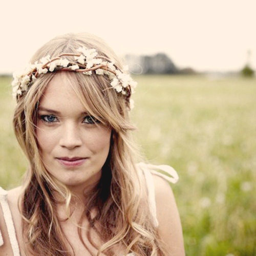 Bridal crown, wedding headband, Rustic boho wreath, Ivory bridal headpiece, Boho wedding crown, wedding accessory - ADELINE