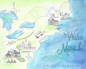 Custom Painted Moving Announcement Map // Pen and Ink with Watercolor // Digital File