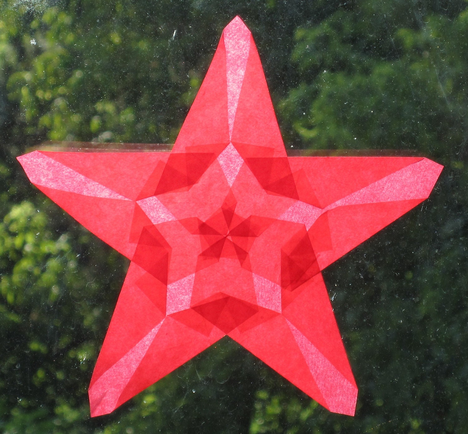 Ruby Red Origami Suncatcher with Large and Small Star Shapes