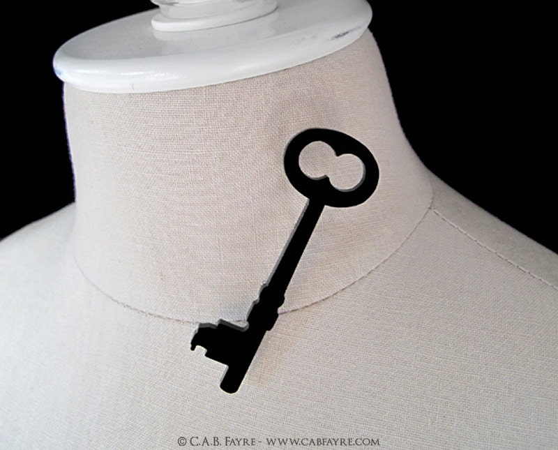 Skeleton Key Silhouette Brooch/Pin - Laser Cut Acrylic - Key 1 (C.A.B. Fayre Original Design)