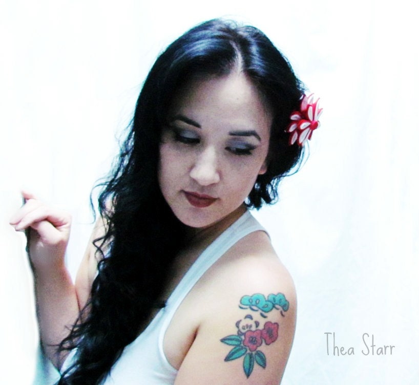 Red & White Swirl - Kanzashi Hair Flower