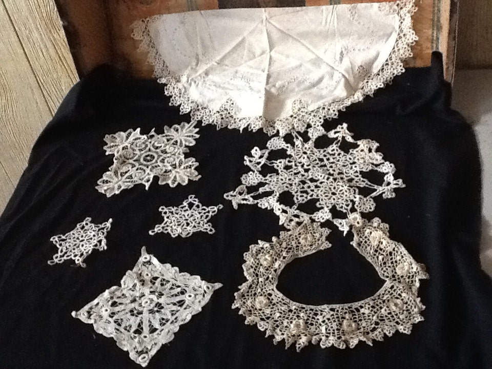 Lot of Antique Linens Tatting Battenburg Lace and Crochet