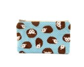 Mini Zipper Pouch / Cute Camera Bag in Hedgehogs and Blue Polka Dots