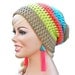 Neon and Beige Crochet Slouch Beanie- Ultimate Slacker Striped Beanie Hat