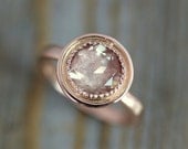 14k Rose Gold and Oregon Sunstone Halo Ring, Vintage Inspired Milgrain Detail, Made To Order