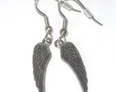 Pewter Angel Wings Charms Fishhook Earrings with Protectors