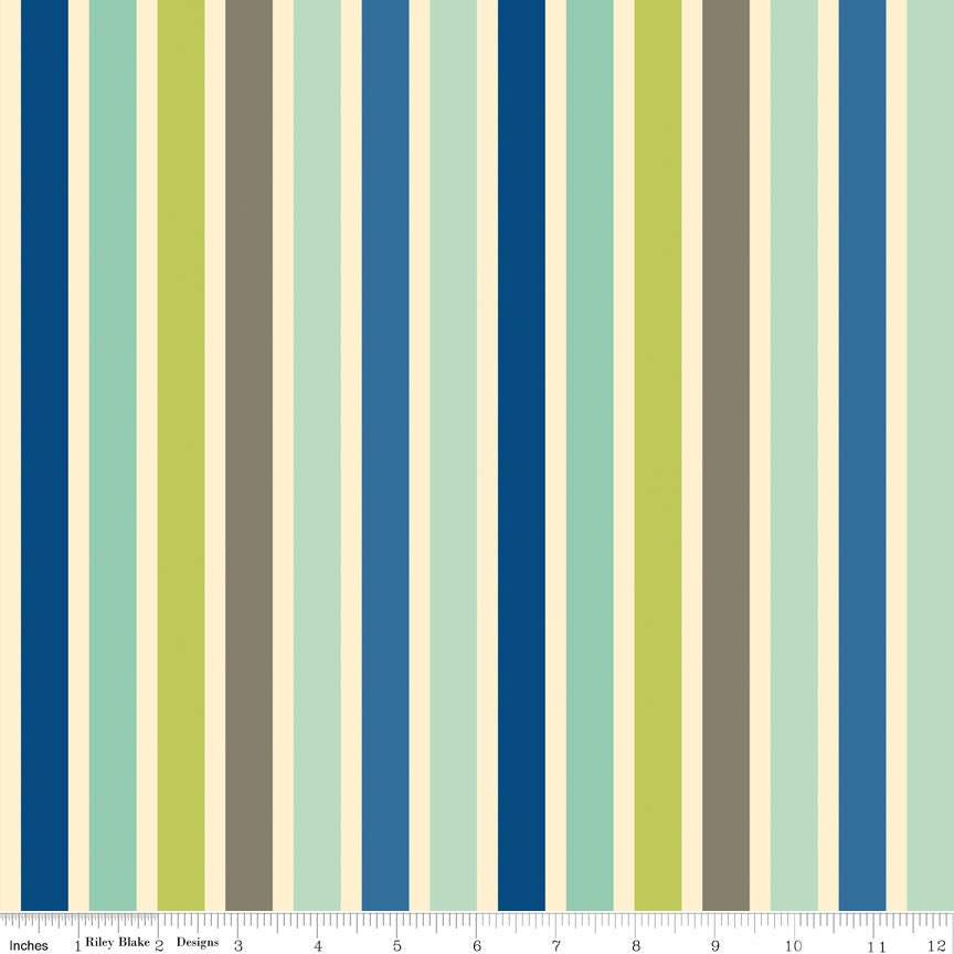 Riley Blake Seaside Blue Stripe Cotton Fabric 1 yard SALE
