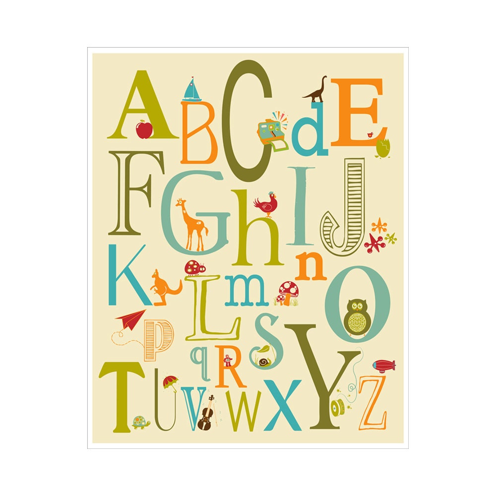 Alphabet Poster - ABC alphabet typography 11x14  inch Poster Print - KZukowski