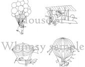 Set of 4 Flying Pig Hand Embroidery Patterns PDF- Pigs in Zeppelin, Biplane, and with Balloons, & Bonus Design: Pig in Hot Air Balloon