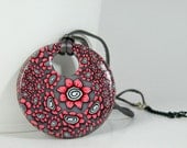 Red, Grey, Black and White Petite Flowers Round Pendant...