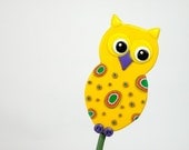 Yellow Owl Garden Stake - Ornament, Table Decorations for Birthday or Shower - ArzuMusa