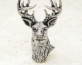 Stag Tie Pin. Antiqued Pewter Deer Antler Tie Tack Pin