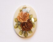 Vintage Mauve Burgundy Rose Flower Glass Cabochon Germany 25x18mm cab257B
