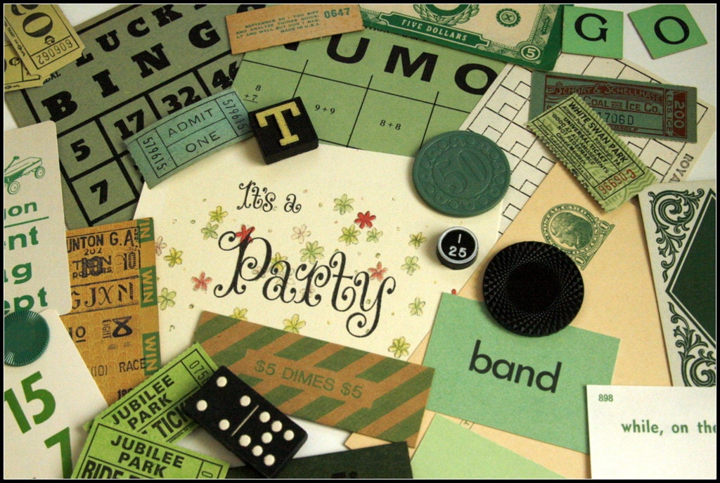 Vintage THAT GREEN Ephemera Pack Altered Art, Collage, Mixed Media, Scrapbooking Kit. Jade Color