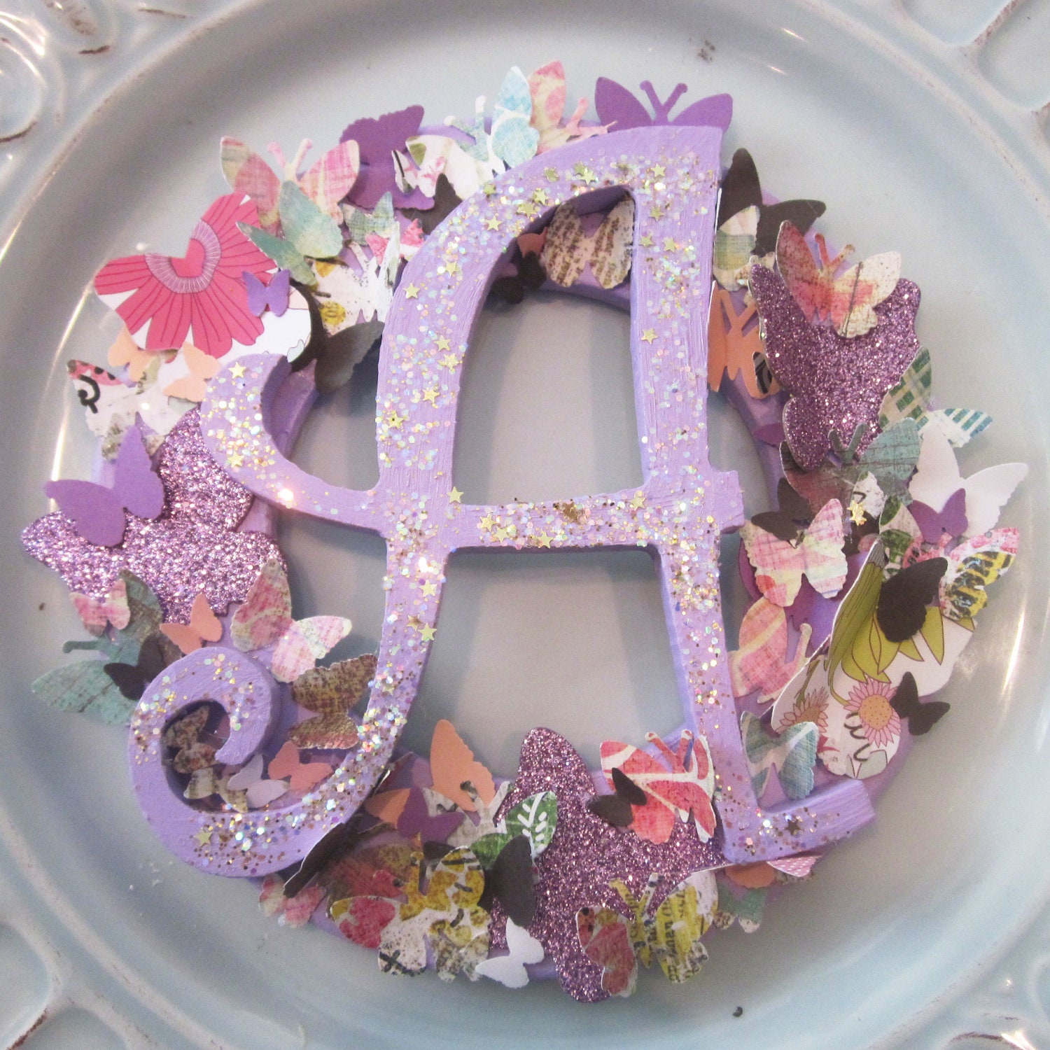 Custom Butterfly or Shell Initial Wreath - single