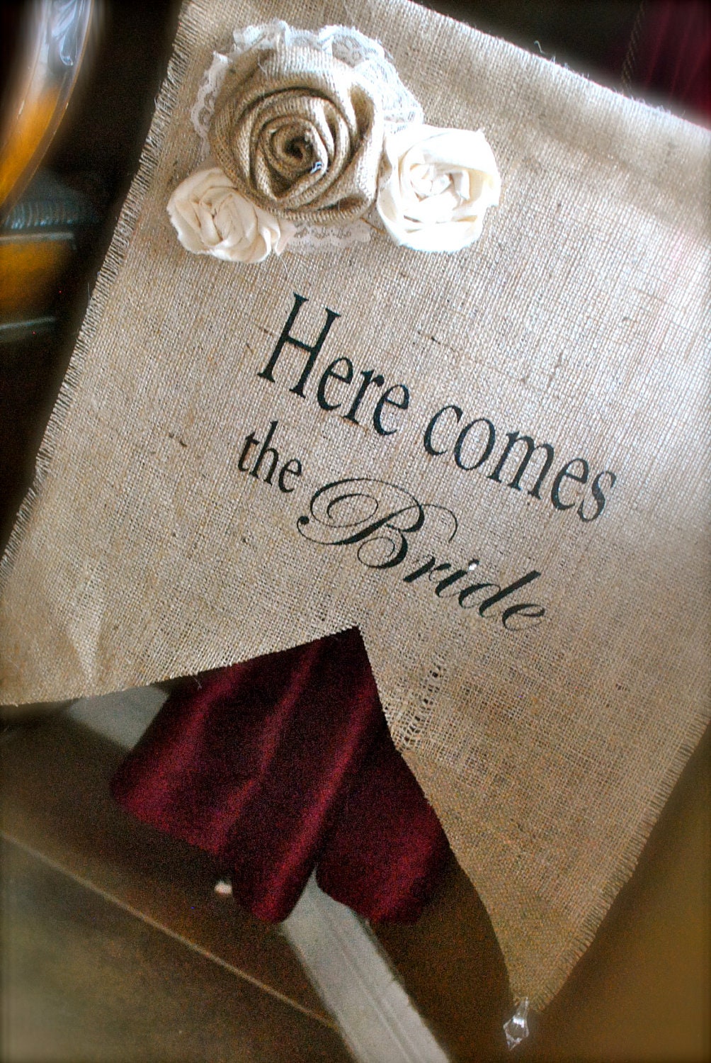 Here comes the bride burlap sign/banner, for flower girl or ring bearer Il_570xn