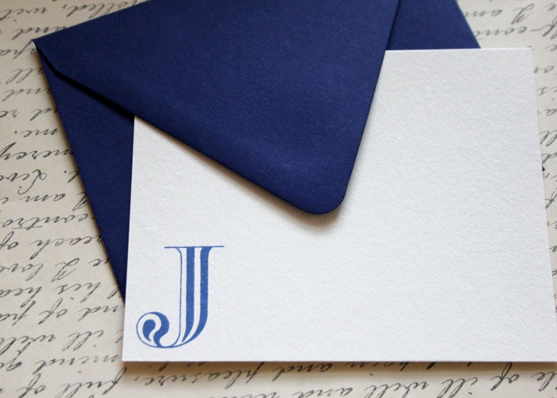 Personalized Stationery note cards-Custom Old Printing Press Lettering Flat Note Cards-set of 6 with color coordinated envelopes