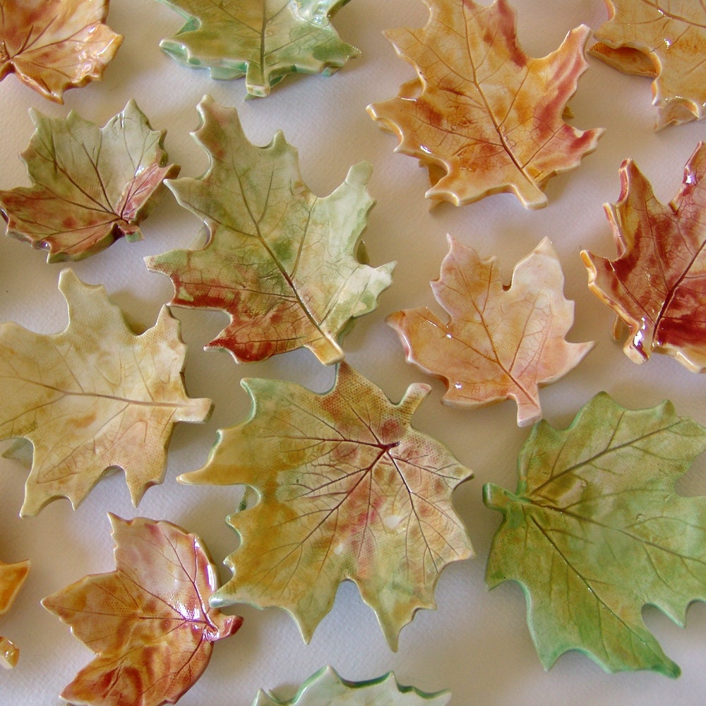 Ceramic leaves autumn dish set of 5