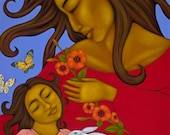 Mother and Child Ethnic Wall Decor Print of Folk Art Original Mexican Painting By Tamara Adams