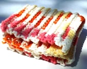 Dishcloth Facecloth or Washcloth Crocheted in Orange Pink and Yellow 100% Cotton
