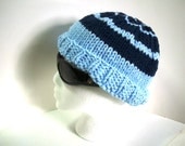 Soft and Cozy Hand Knit Hat in Manly Blues - Buy as a Gift or For Yourself