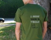 Embroidered Olive Green V-Neck Tee - I Think Therefore I'm Vegan