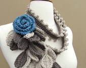 Wild Rose Scarf-Lariat-Vintage Blue