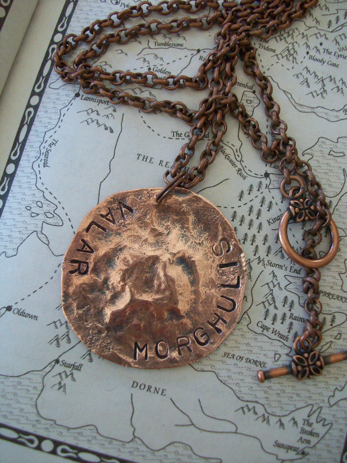 Game of Thrones inspired  Necklace Hand Hammered "Valar Morghulis" Coin