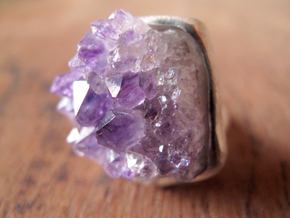AMETHYST // Sterling silver ring with natural drusy Amethyst